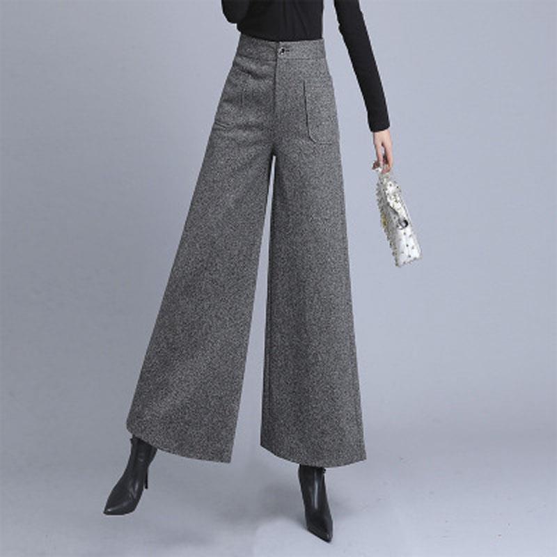 High Waist Wool Flared Wide-Leg Trousers for Autumn/Winter