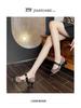 Leopard Print Cashmere Patchwork Square Toe Chunky Heel Mary Jane Shoes with Ankle Strap for Women - Spring/Autumn Retro Style.