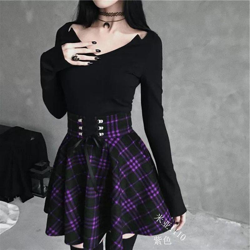 Korsettkleid Dark Gothic Damenrock Lolitakleid kariert bedruckt A-Linien-Korsettrock Mittellanger Faltenrock Collegerock