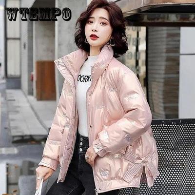 Inverno Grosso Quente Curto Parkas Mulheres Elegante Zíper Curto Algodão Jaquetas Feminino Lavagem Livre Lantejoulas Bordado Jaqueta Acolchoada