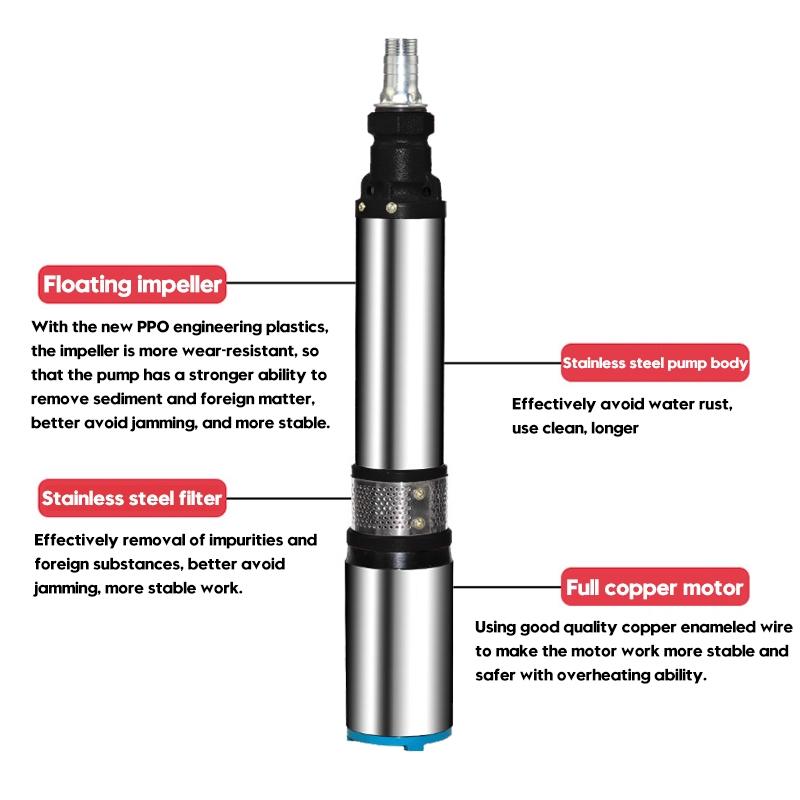 DC 48V/60V 500W Lift 50m Garden Home Deep DC Well Water Pump Submersible Pump Alternative Energy Solar Powered Submersible Pump