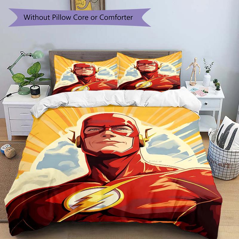 3pcs Flash Superhero Cover Set,Soft Comfortable Duvet Cover,Guest Room (1*Duvet Cover + 2*Pillowcases, Without Core) Yy251024056