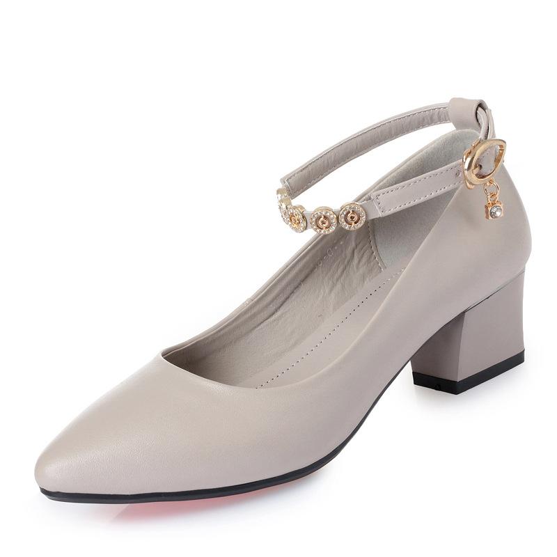 Fashion Genuine Leather High Heel Shoes Red Wedding Pumps Women Shoes Pointed Toe Rhinestone High Heel Shoes Ladies Elegant Office Shoe