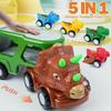 Dinosaur Truck Toy, The Best Birthday Gift For Boys, A Transport Toy Set With Music And Lights, Dinosaur Transport Vehicle, With 4 Wind-up Cars.