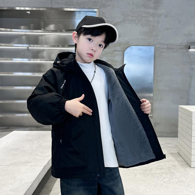 

Верхняя одежда Zhili для мальчиков с флисовой подкладкой - Модная куртка Осень/Зима 2025 для мальчиков старшего возраста. 160 cm чёрный