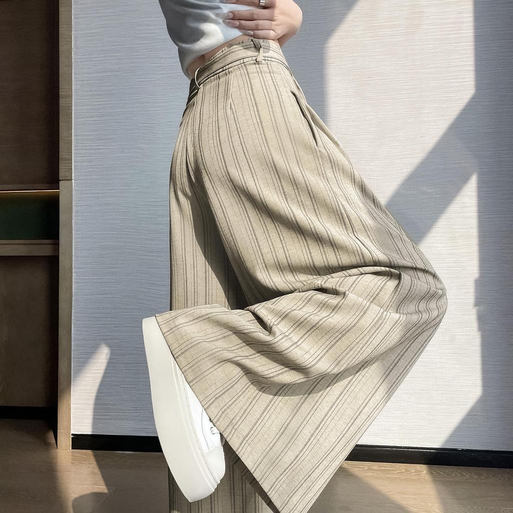 2026 Spring Women's Striped High-Waist Wide-Leg Pants - Lazy Style Loose Casual Straight Legs
