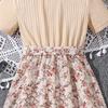 Girls Fashion Dress Summer Children Short Sleeve Patchwork Sweet Floral Dress