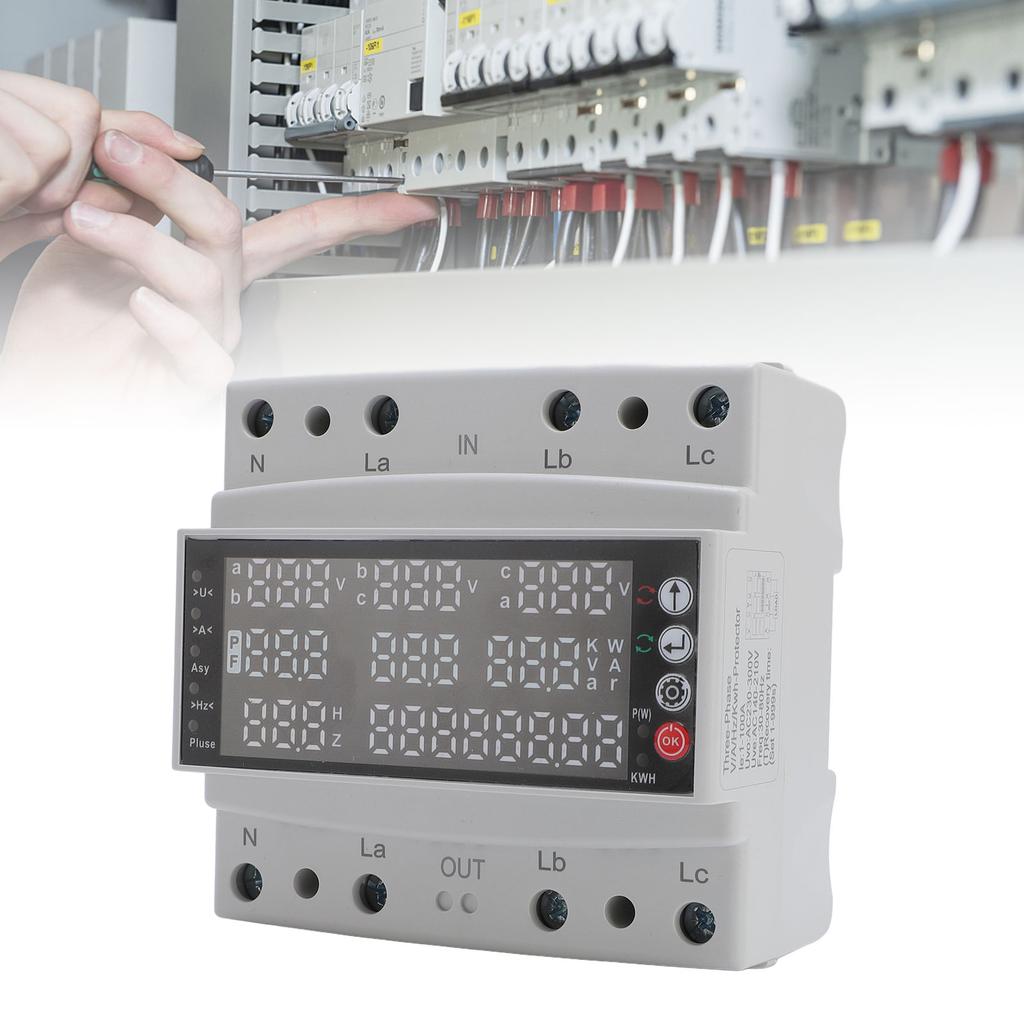 Voltage Protector, 100A 3 Phase Voltage Protective Device Multifunctional Current Protector Real Time Display High Measurement Accuracy Ove