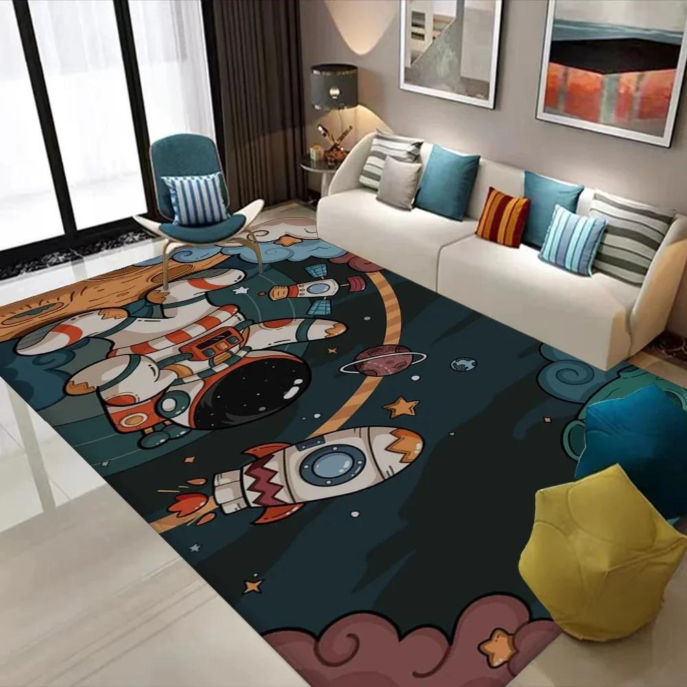 Cartoon Space Astronaut Carpet Galaxy Universe Rug Planet Rocket Kids Bedroom Decor Floor Mat Home Bathroom-Toilet Mats Doormat