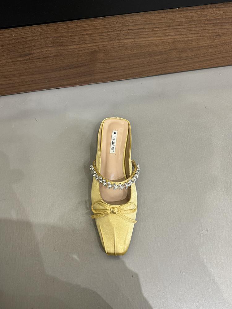 Fashion Women's Slip-on Flats with Bow Decoration Female Mules Low Heel Party Pumps Dress Chunky Heels Ladies Shoes Zapatos De Mujer