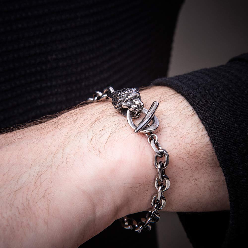 Artemis Classic Lion Bracelet Silver Stainless Brand Jewelry T-Bar (ac-acb0114) - Men's Accessory, Steel,