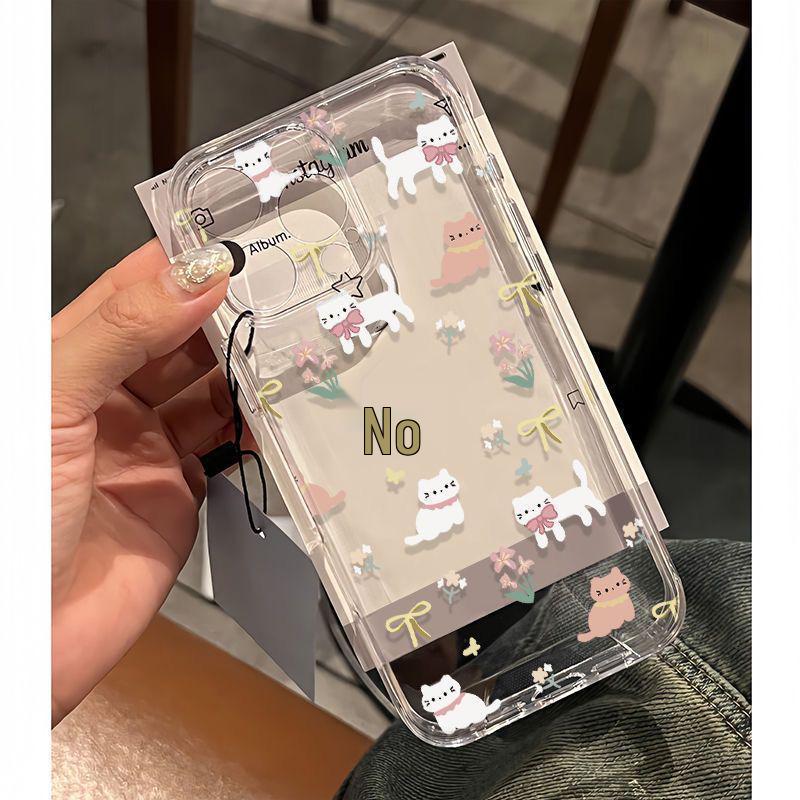 Bow Flower Kitten Apple 17 Pro Max Transparent Soft Phone Case, Compatible with iPhone 16/17, Pro 15