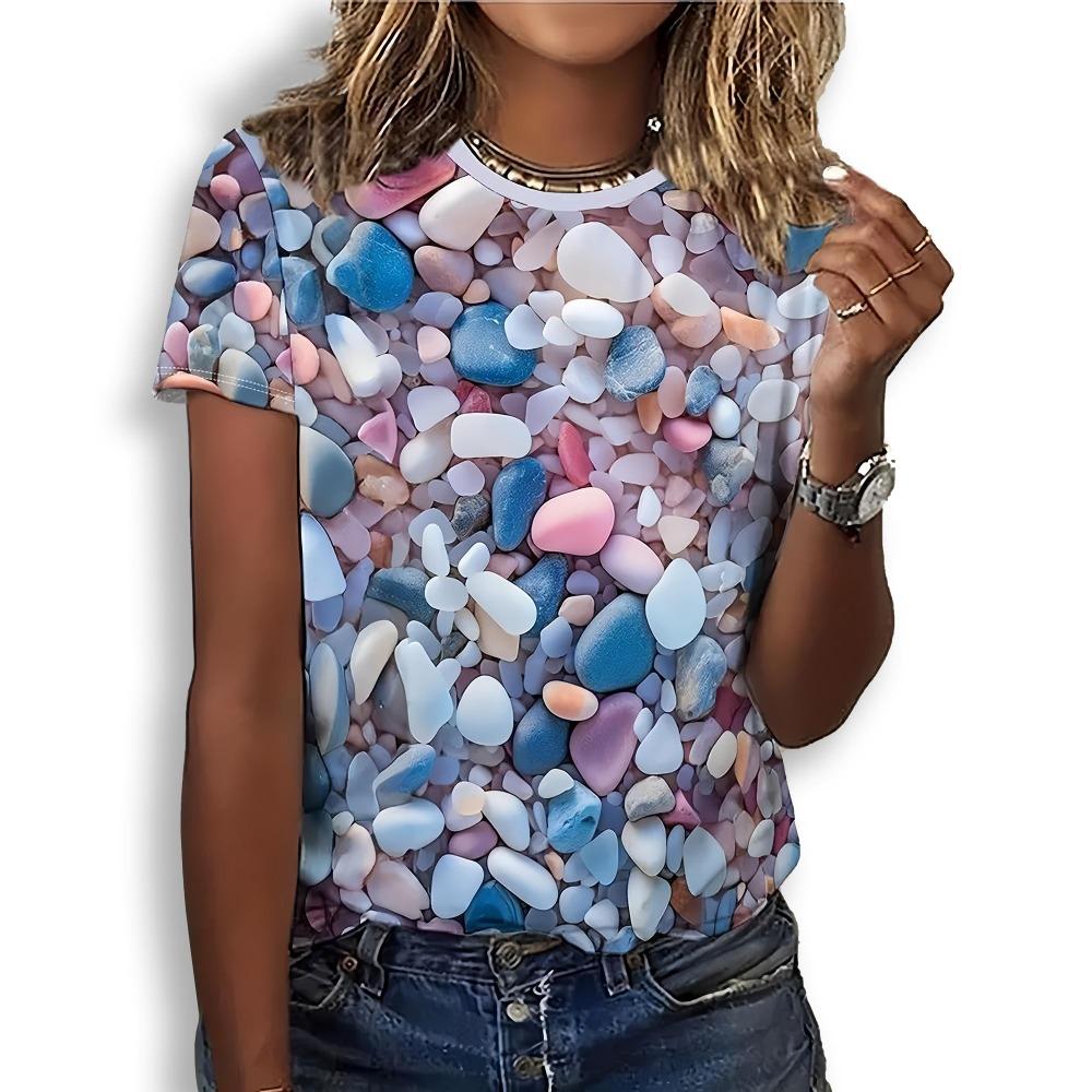 Fashion 3D printed women's T-shirt casual round neck love summer short sleeved top hip-hop fashion women's clothing loose girl T-shirt