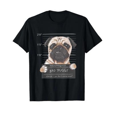 Cute Pug Mugshot Bad Puggy Puppy Humor Funny Dog T Shirt Vintage Washed Top For Everyday Wear Graphic Homme Casual Slightly