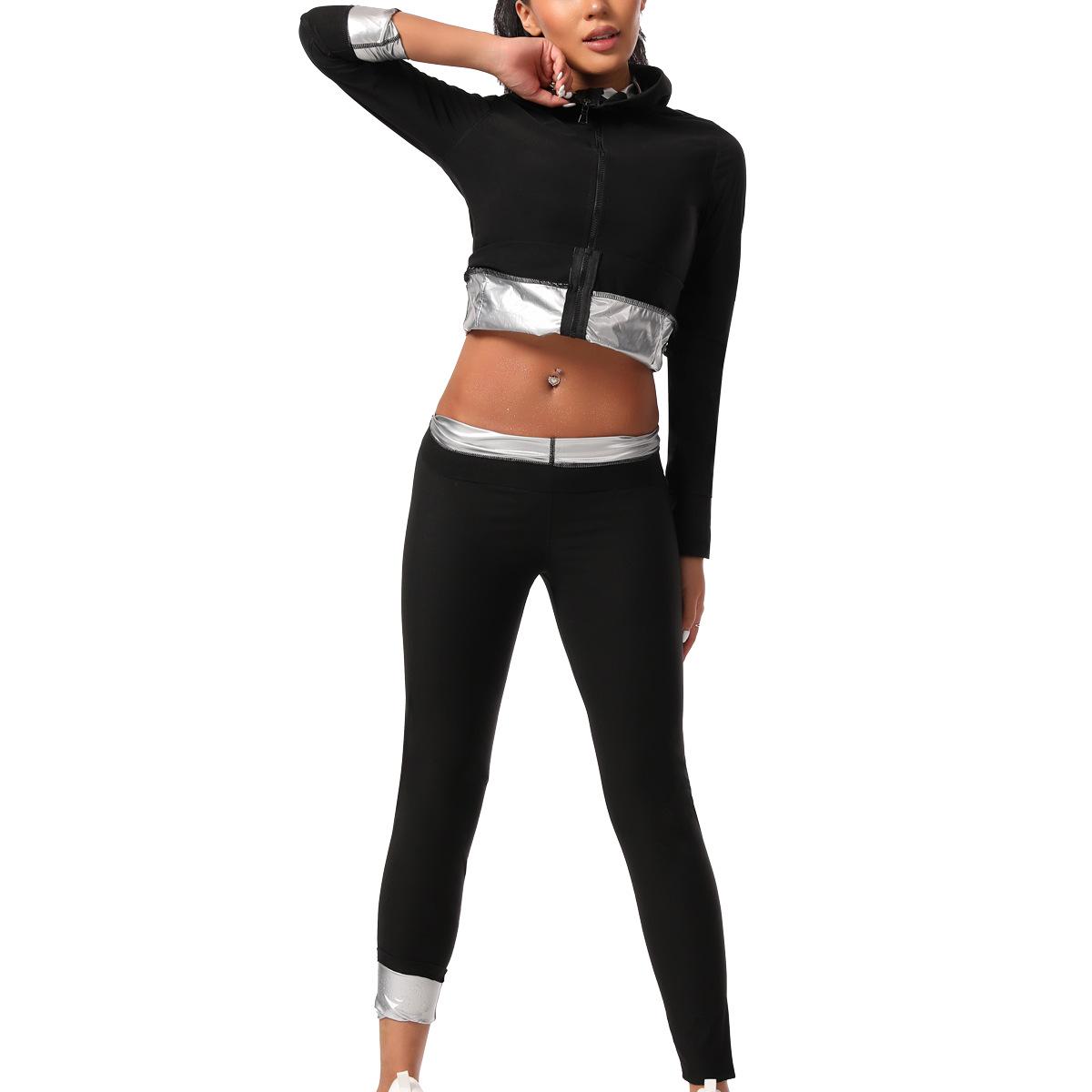 

Women s Long Sleeve Zipper Yoga Set: Hooded Sauna Suit for Fitness & Running M