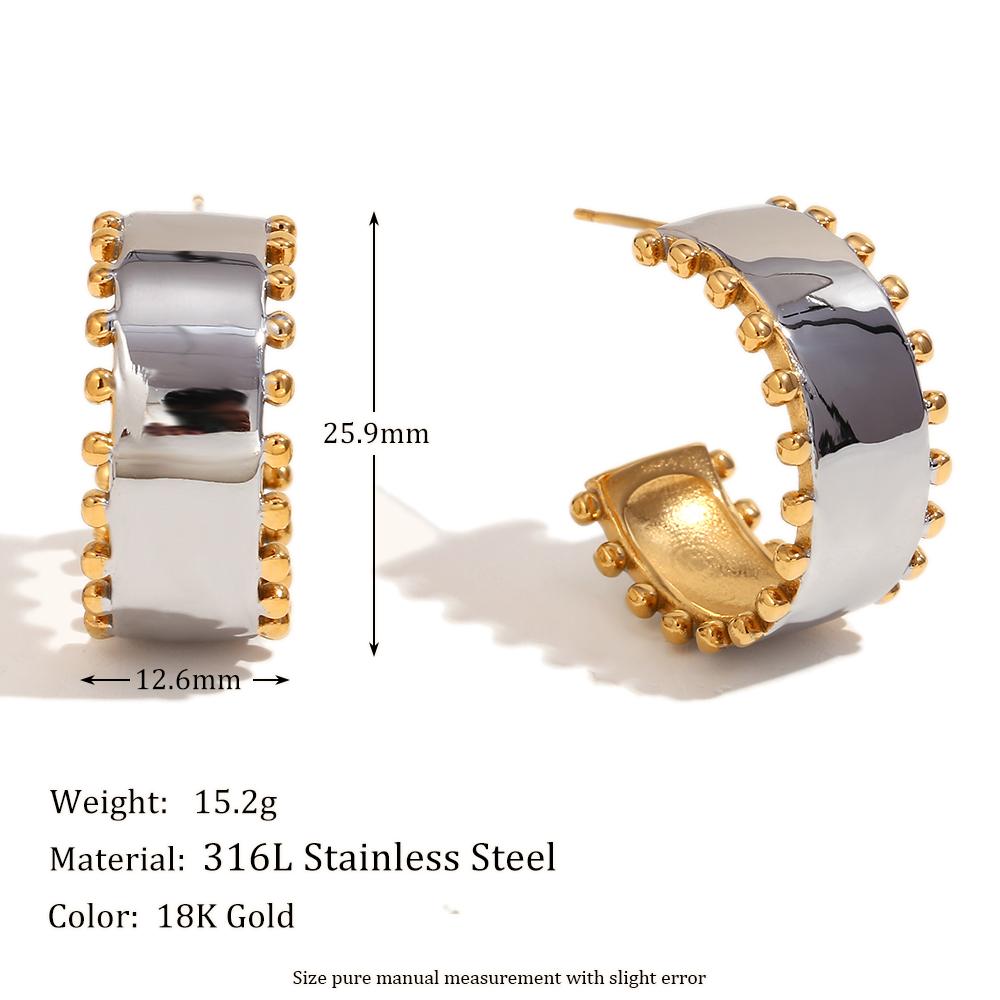 

MamacitaSlay Modern Two-Sided Color Gold Plated Silver Color 12mm Wide Hoops Stainless steel earrings woman Waterproof Jewelry