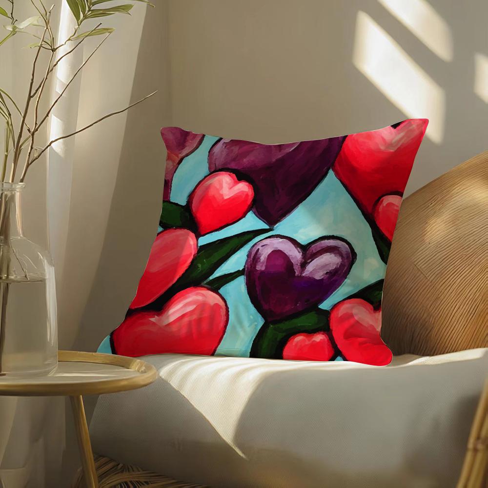 Valentine Red Heart Pillow Case Silky elegant Comfort Sofa Bed Invisible zipper