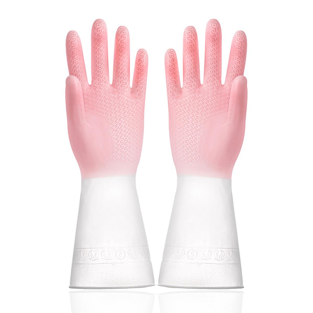 Colorful Gradient Kitchen Gloves Fashion Rubber Waterproof Dishwashing Cleaning Household Gloves Durable for Cooking S розовый