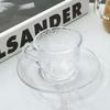 INS Style Heat-Resistant Striped Glass Cup & Saucer Set for Coffee, Tea, Iced Americano, Latte, or Transparent Mug.