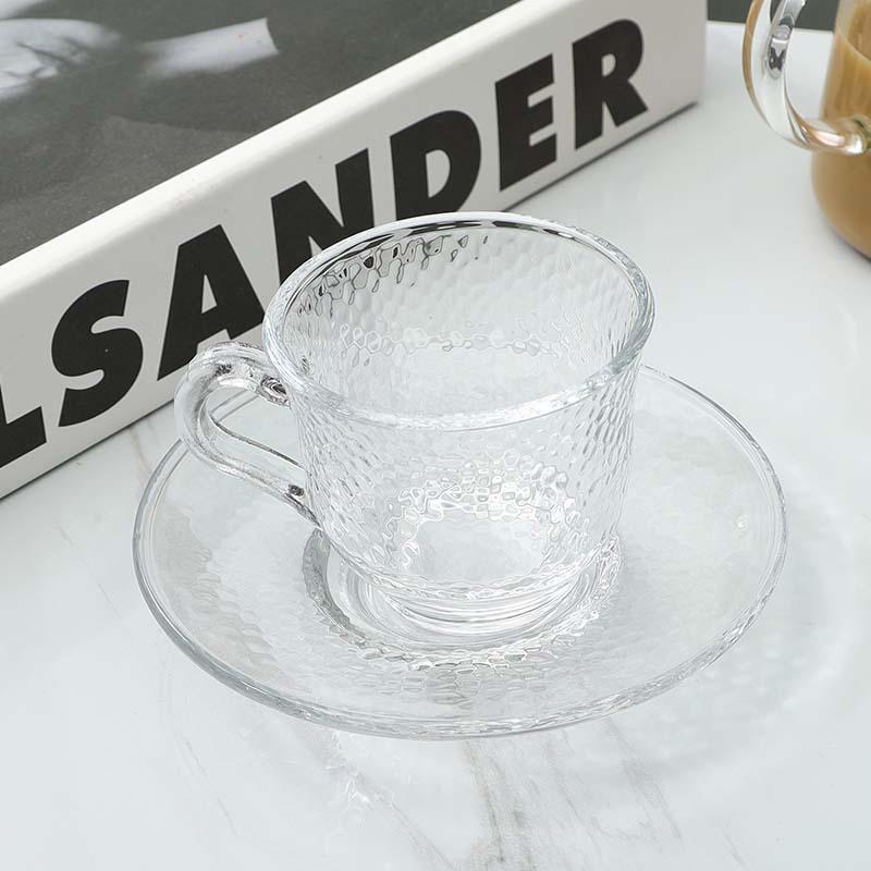 INS Style Heat-Resistant Striped Glass Cup & Saucer Set for Coffee, Tea, Iced Americano, Latte, or Transparent Mug.
