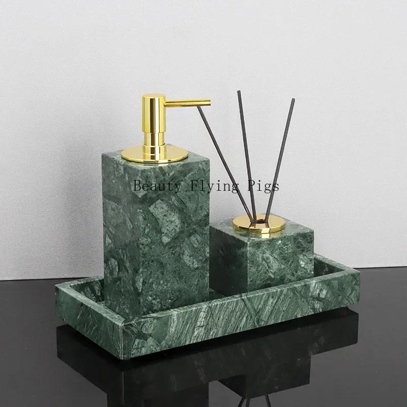 Indian Green Natural Marble Bathroom Accessories Retro Soap Dispenser Soap Dish Toothbrush Holder Tissue Box Bathroom Toiletry