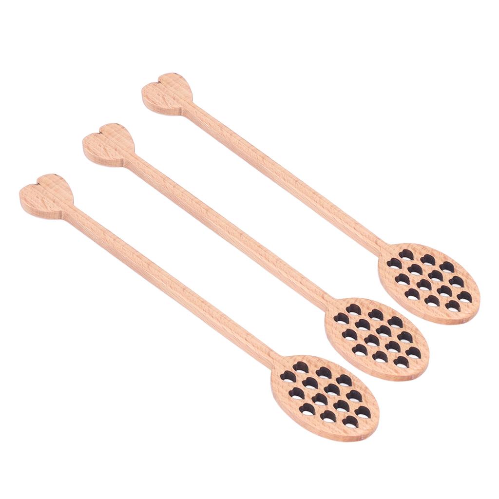 3pcs Wood Honey Dipper Heart Pattern Chinese Cherry Wooden Mixing Stirrer Kitchen Tableware