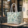 Elegant Blue Floral Print Tote Bag Casual Large Capacity Daily Carry Ladies Fashion Handbag