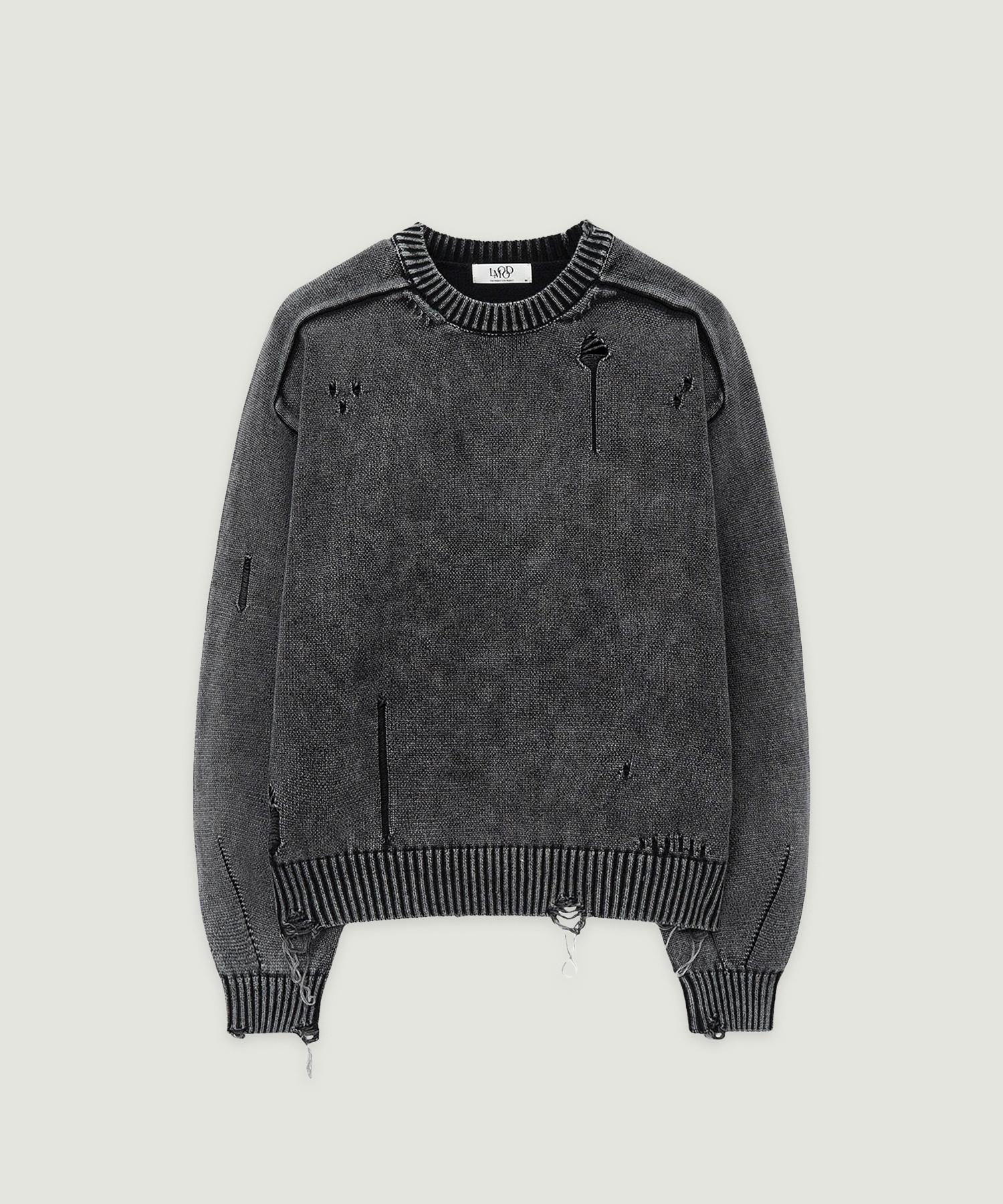 El Mood Piece-Dyed Distressed Pullover Knit (2 Colors) Lavender Gray/44