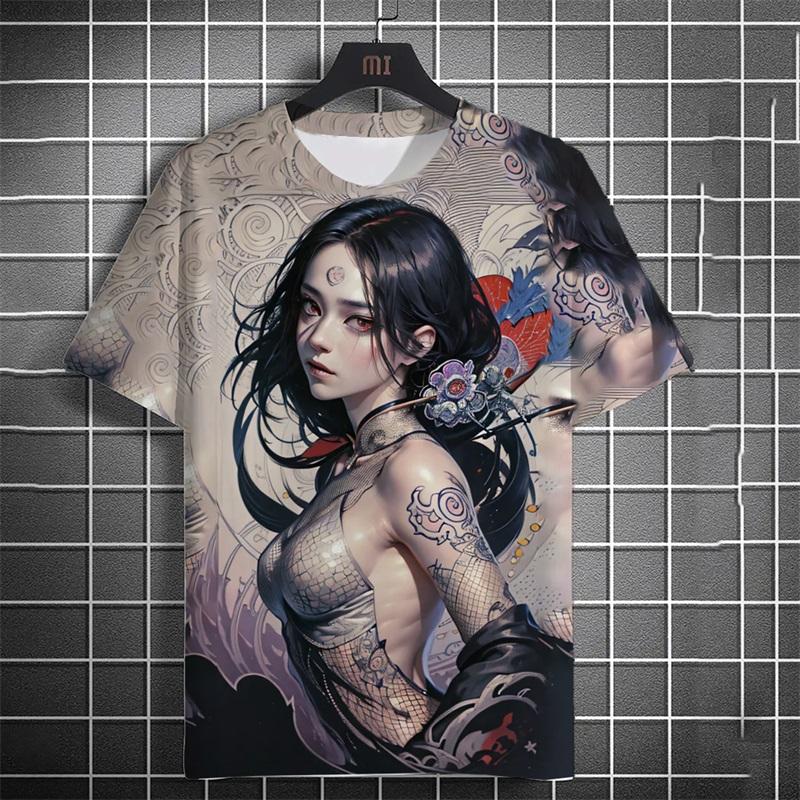 Full Print Beauty Girl Graphic T Shirt For Men Casual Short Sleeve Round Neck Loose Tshirts Tops Men's Oversized Tees Streetwear