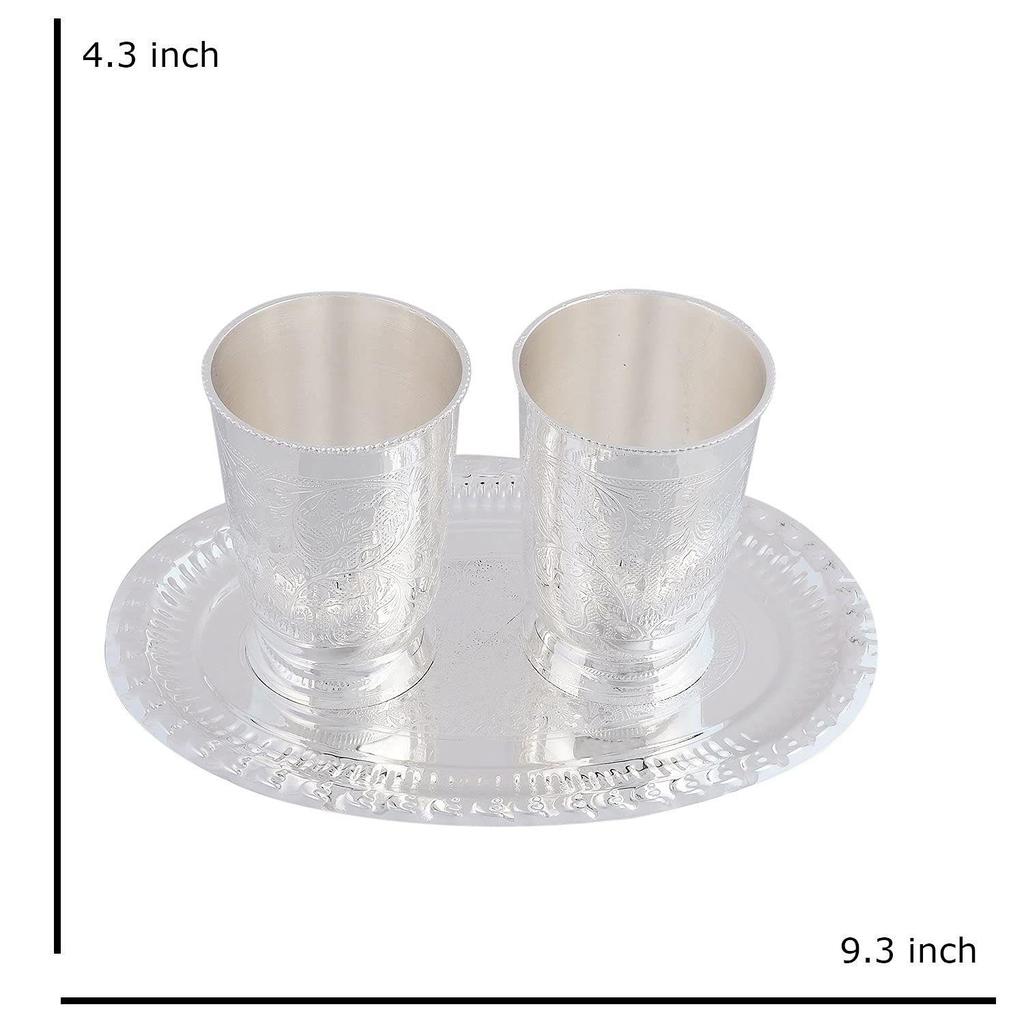 Silver Plated Embossed Glass Tumbler Water Glass for Drinking Water | Pack of 3 | Royal Look Red Velvet Box | Best for Gifting In Any Occasion