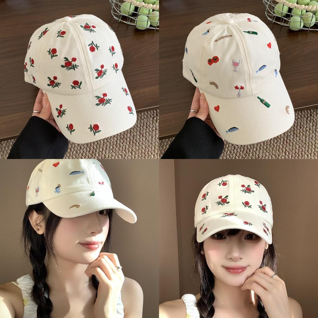 Classic Cotton Baseball Cap With Adjustable Strap And Floral Embroidery For Women