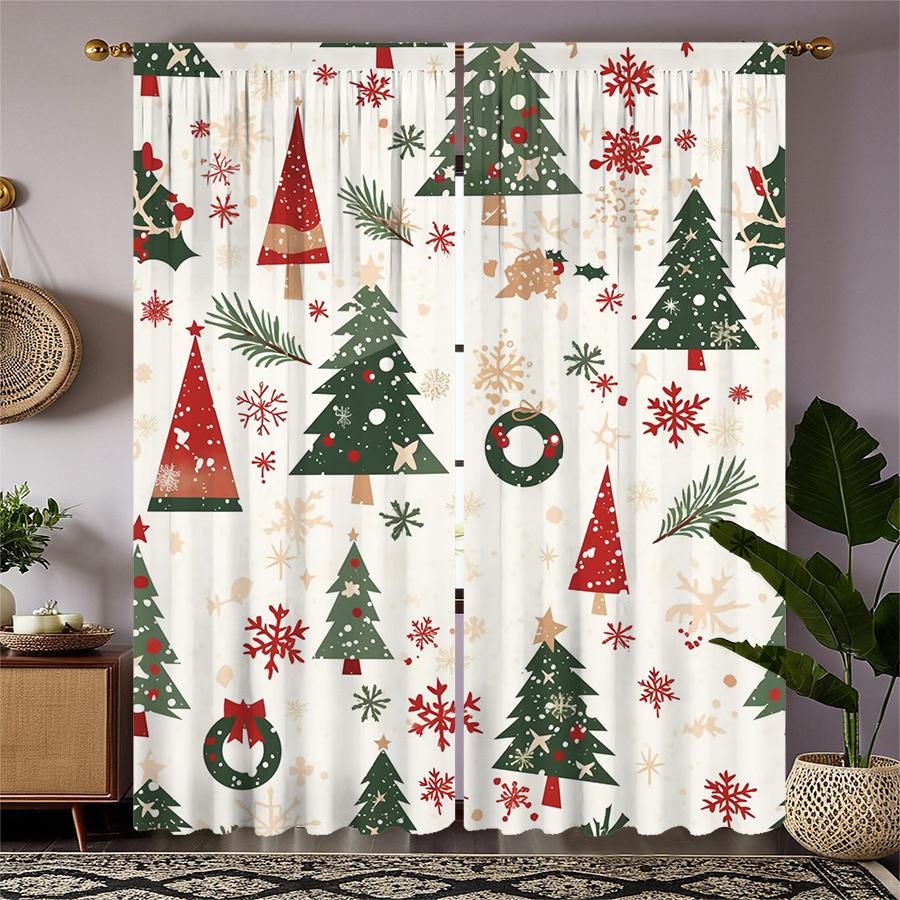 Cartoon Christmas Tree Printed Curtains Pole Bag Decorations Daily Home Room Curtain Polyester