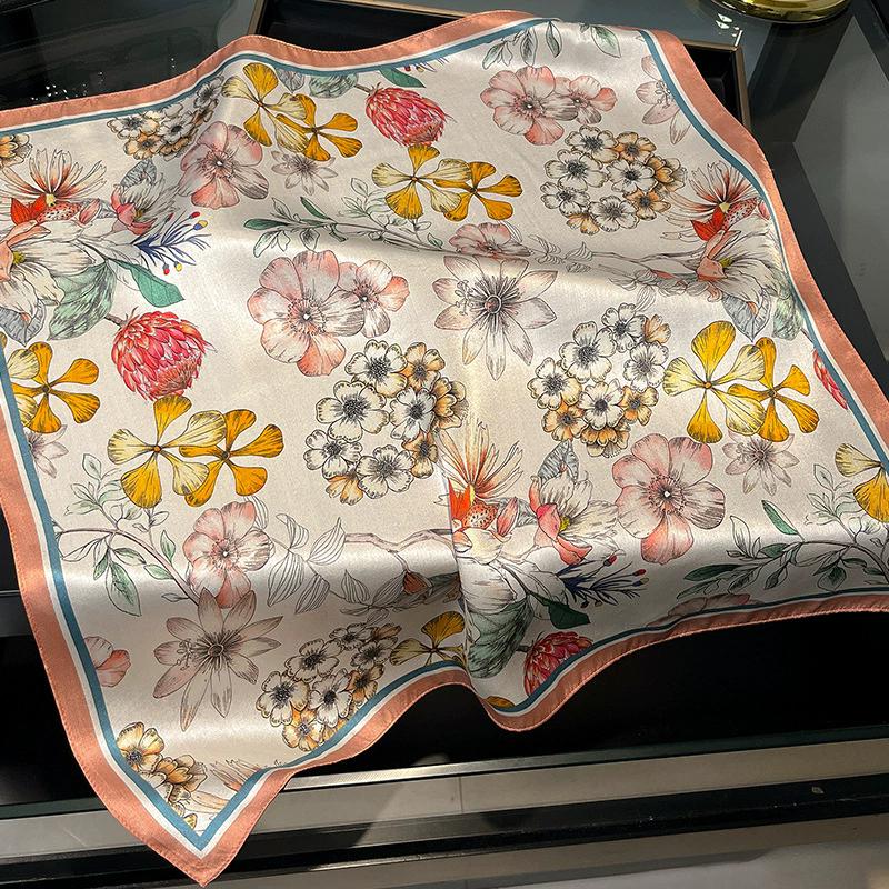 New 100% Natural Real Silk Scarf Women Bandana Square Scarves Wrap Kerchief Mulberry Spring Fashion Luxury High Quality Hijab
