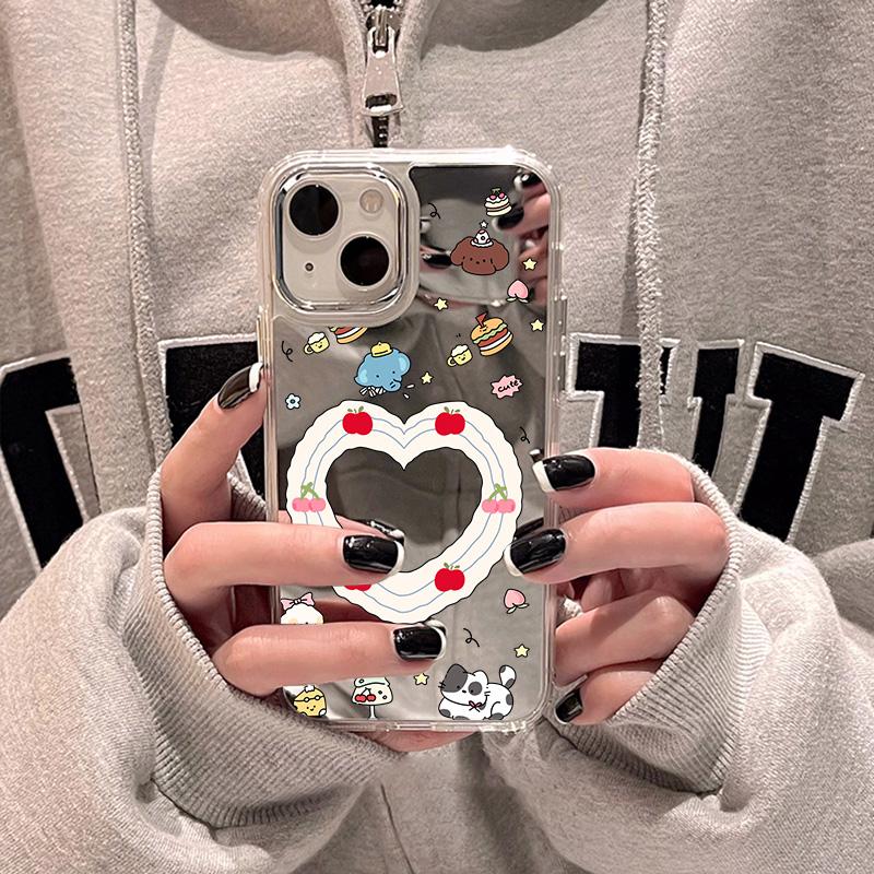 Handyhüllen für iPhone 11 13 XR 15 Pro Max 12 14 Pro Max Hülle iPhone 16 XS Max Spiegel Schutzhülle Mirror Exquisite Cartoon Wasserdicht