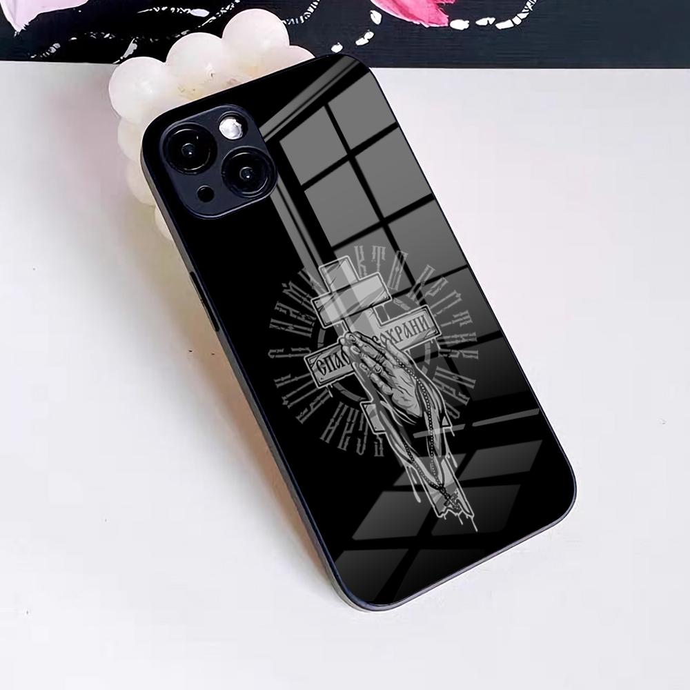 Orthodox Cross Icon Phone Case For IPhone 17 Pro Max 16 15 14 Pro Max 13 11 X Xs Xr 8 7Plus Glass Cover
