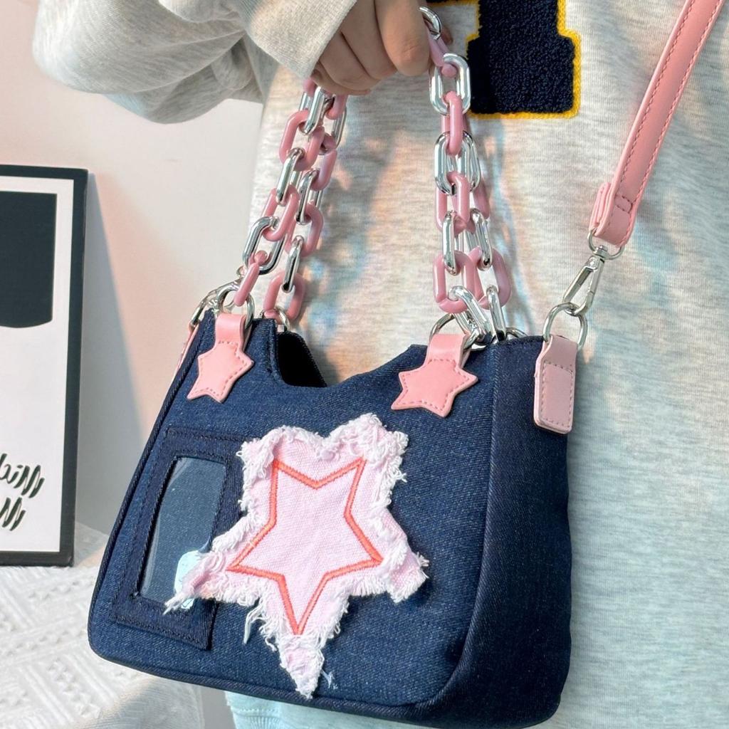 Denim Bag 2024 New Niche Hot Girl Y2K Single Shoulder Crossbody Bag Japanese Style Small Capacity Star Handbag Trendy