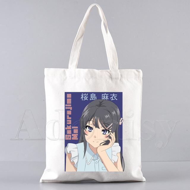 Bunny Girl Senpai Sakurajima Mai Shopper Bags Shopping Bag Tote Bag Skulderveske Lerretsvesker College Håndveske med stor kapasitet