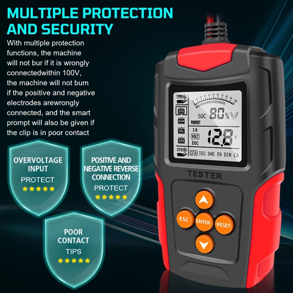 Auto- und Motorrad-Batterietester, 12V 24V Digitaler Analyzer, Misst SOH, SOC, CCA und IR, Batterietestwerkzeug für Auto, LKW und Motorrad