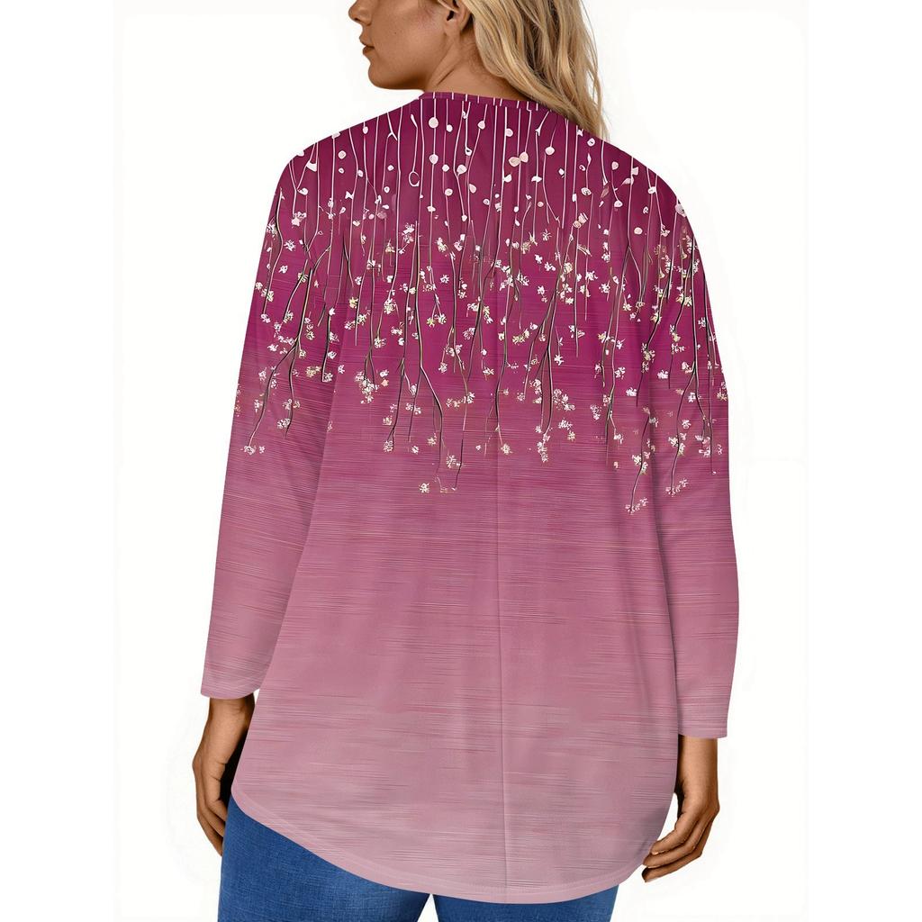 Damenmode Große Größe Rundhals Langarm Casual Print Lose Pullover Top