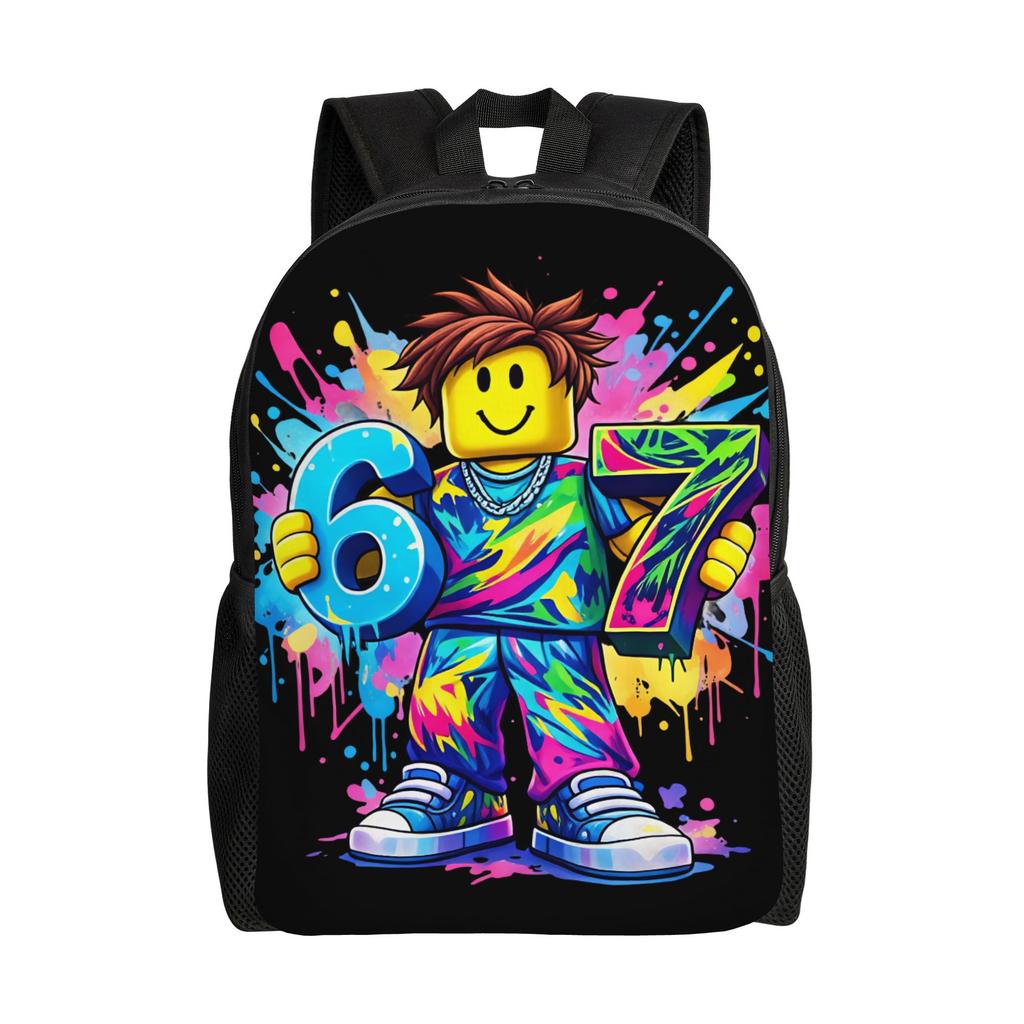 Robot Game 67 Teenage Backpack Durable Student Work Robot Neon Paint Splash Daypack for Men Women College Shoulder Bag