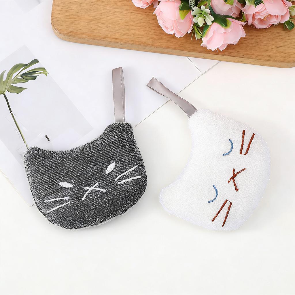 2Pieces Cats Theme Scouring Sponge Set Super Absorbent Scrubber Cleaning Tool For Home Kitchen Dishware Washing Use
