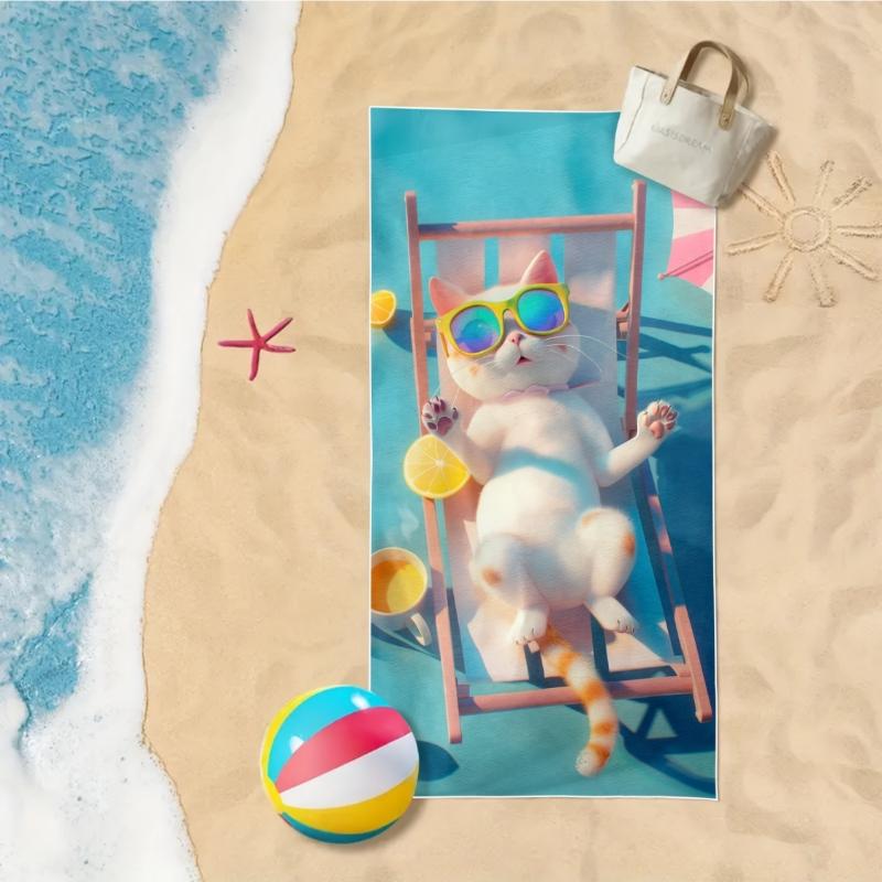 

Cat Print Large Soft Absorbent Beach Towel, Comfortable Quick Drying Swimming Pool Towel, Large Beach Blanket,For Outdoor Travel W30*H60(CM)