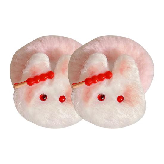2Pcs Girl Hair Tie Cartoon Rabbit Decor Soft Plush Hair Rope High Elasticity Non-Damaging Fuzzy Hair Band Winter Hair Accessories