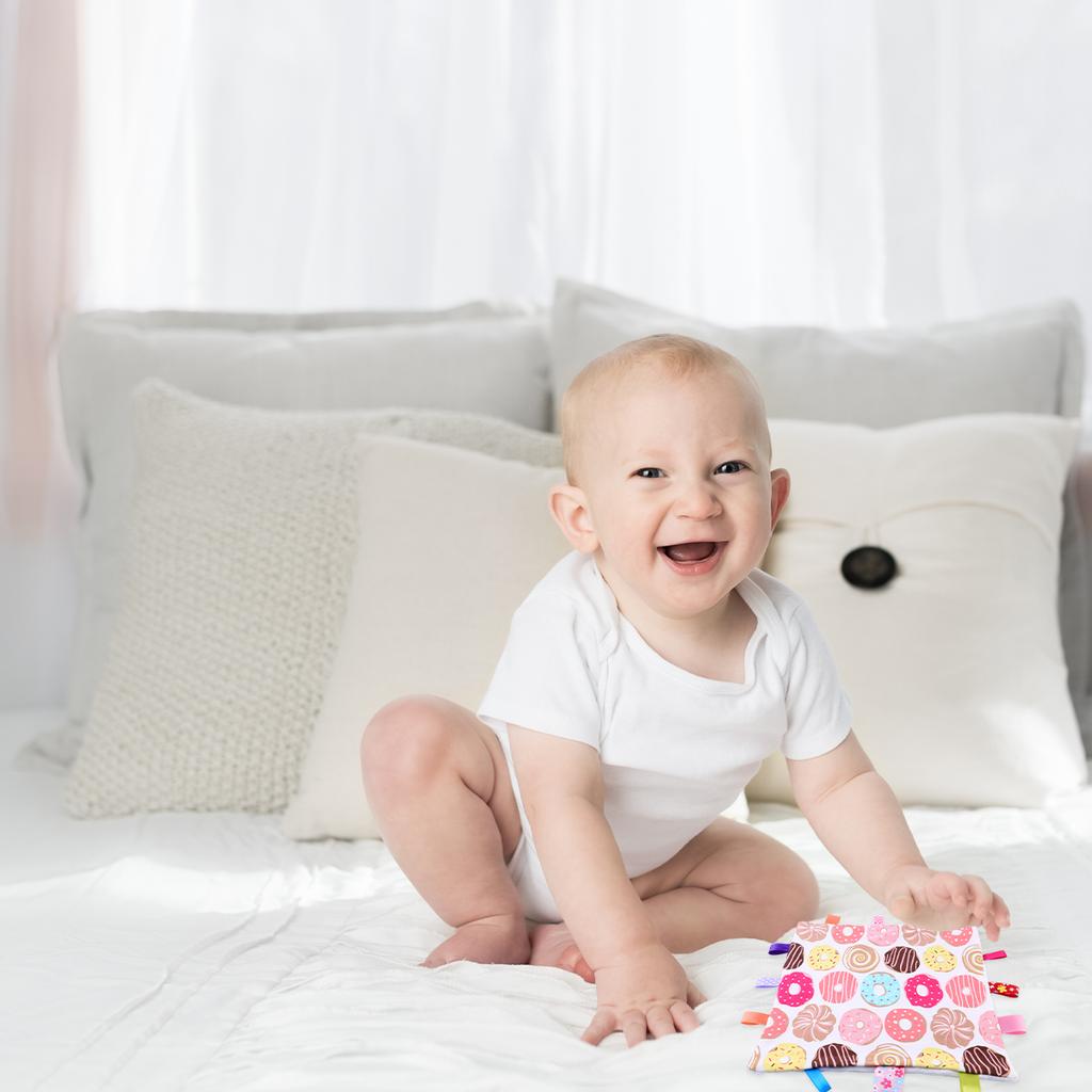 Soft Baby Tag Blanket - 10.4x10.4 Inch Security Blanket With Colorful Tags, Flower & Butterfly Design