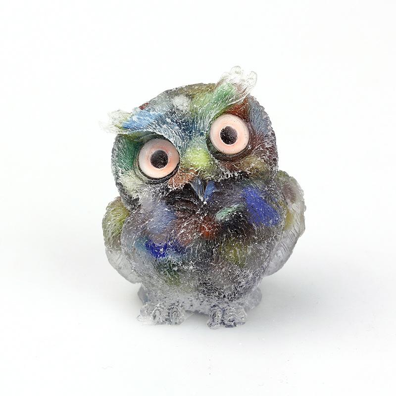 1PCS Natural Crystal Stone Gravel Owl Animal Crafts Hand Made Small Figurines DIY Resin Table Decor Home Decor Collect Gifts