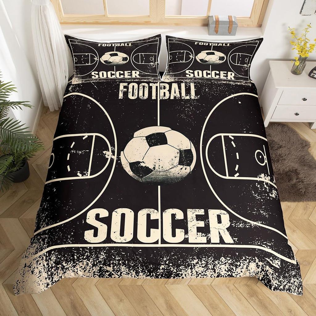 Comforter Football Occer Sports Abstract Ice And Fire Art Design Teens Boys Cool Navy Blue 3 Pcs Bedding Set