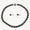 [Your and My Jewelry Box] Black Pearl Necklace and Earrings Set - Peacock Color  Black Mother-of-Pearl Pearls 10.0mm Up, 45cm Size Made in Japan