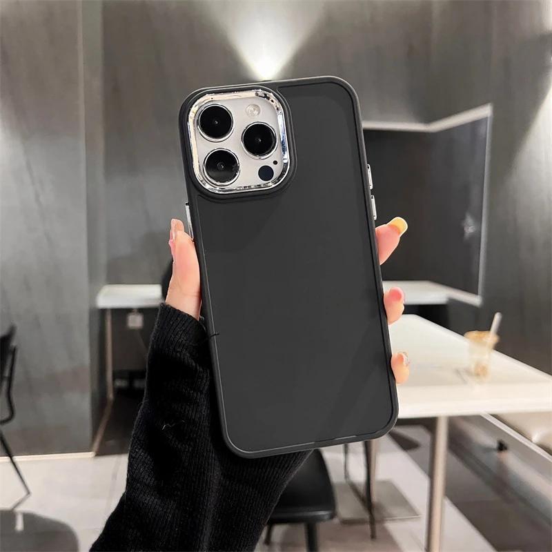 

Гальванизированный чехол-бампер для объектива для iPhone 16 15 14 13 12 11 Pro Max X XR XS Max 7 8 Plus SE Однотонная силиконовая задняя крышка For iPhone16 Pro