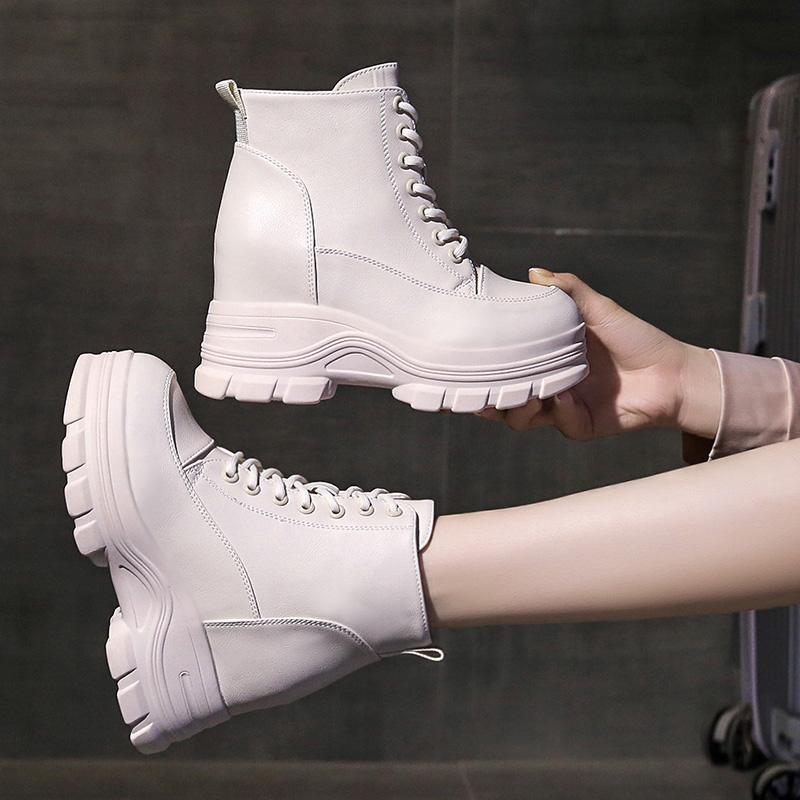 

9 см Натуральная кожа Платформа Танкетка До середины икры Ботильоны-мотоциклетки на щиколотке Нескользящий Скрытый каблук Женские Ботинки на молнии Осень Зима 34~40 40