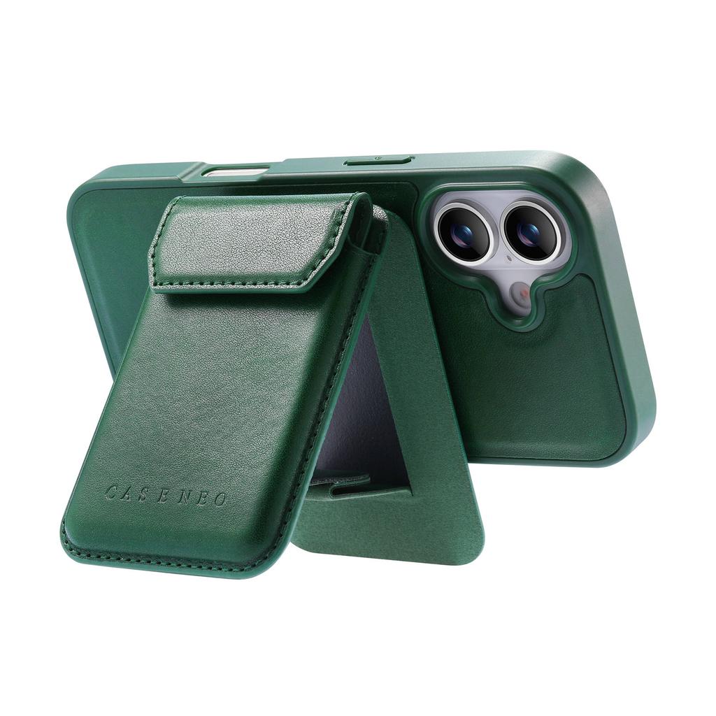 CASENEO For iPhone 17 Magnetic Case PU Leather PC Phone Cover with Detachable Card Holder Kickstand Compatible with MagSafe